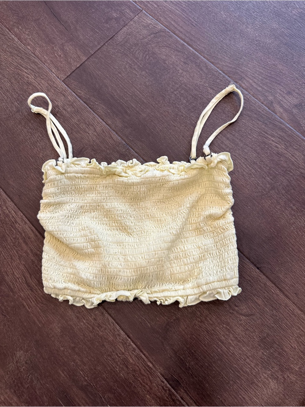 Anthropologie Light Yellow Smocked Crop Top Small